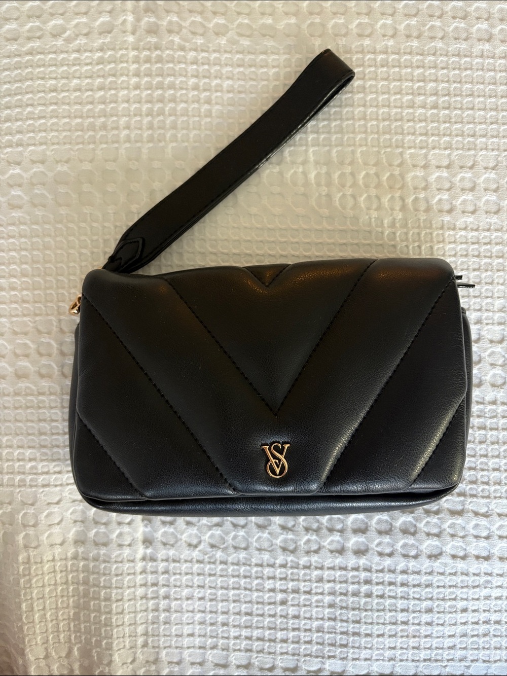 Victoria's Secret Black Quilted Wristlet with Gold VS Emblem